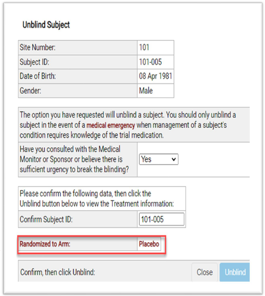 Entblindung – Behandlungsarm