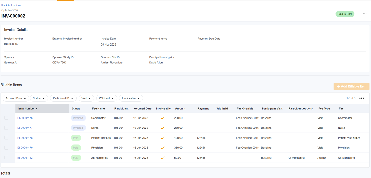 Détail de la facture