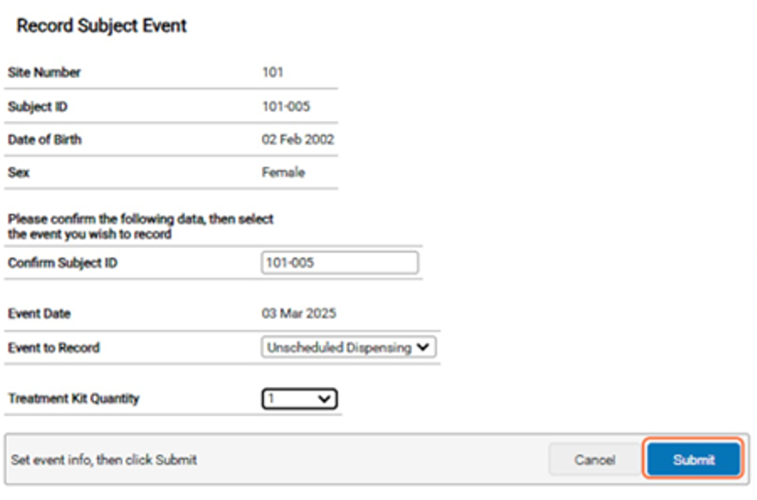 Erogazione non programmata - Invia
