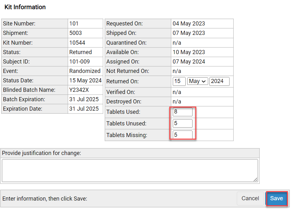 Retoureenheden bewerken - Bijwerken