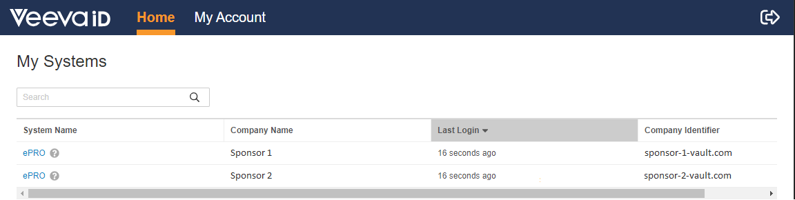 {Przykład strony głównej MyVeeva ID}