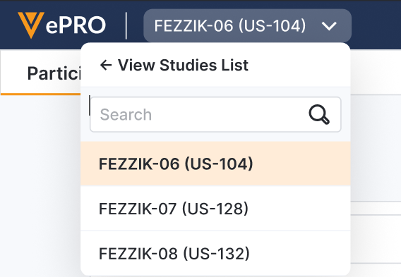 {Przykład rozwijanego menu wyboru badań na pasku banerowym strony}