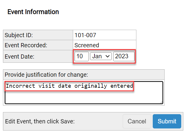 Editar eventos - Atualizar