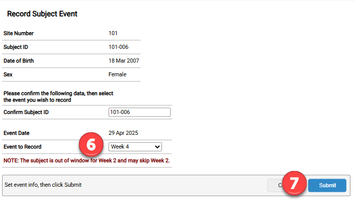 Пропустити візит – вибрати подію