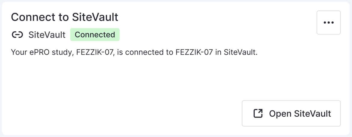 {The Connect to SiteVault panel indicating that a successful connection to SiteVault exists}