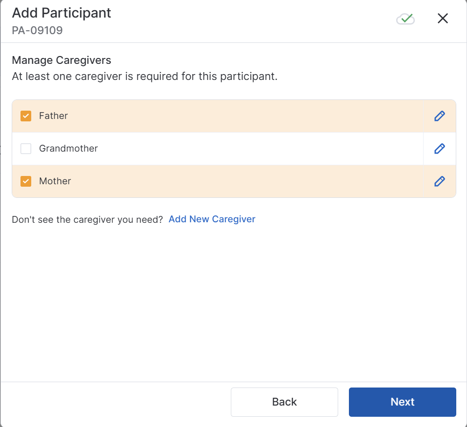 {Add More Caregivers Dialog Box}