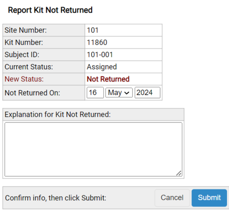 Report Kit Not Returned