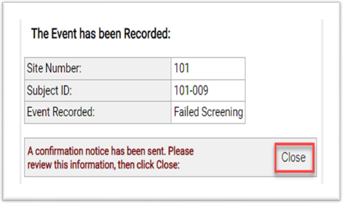 Screen Fail Confirmation