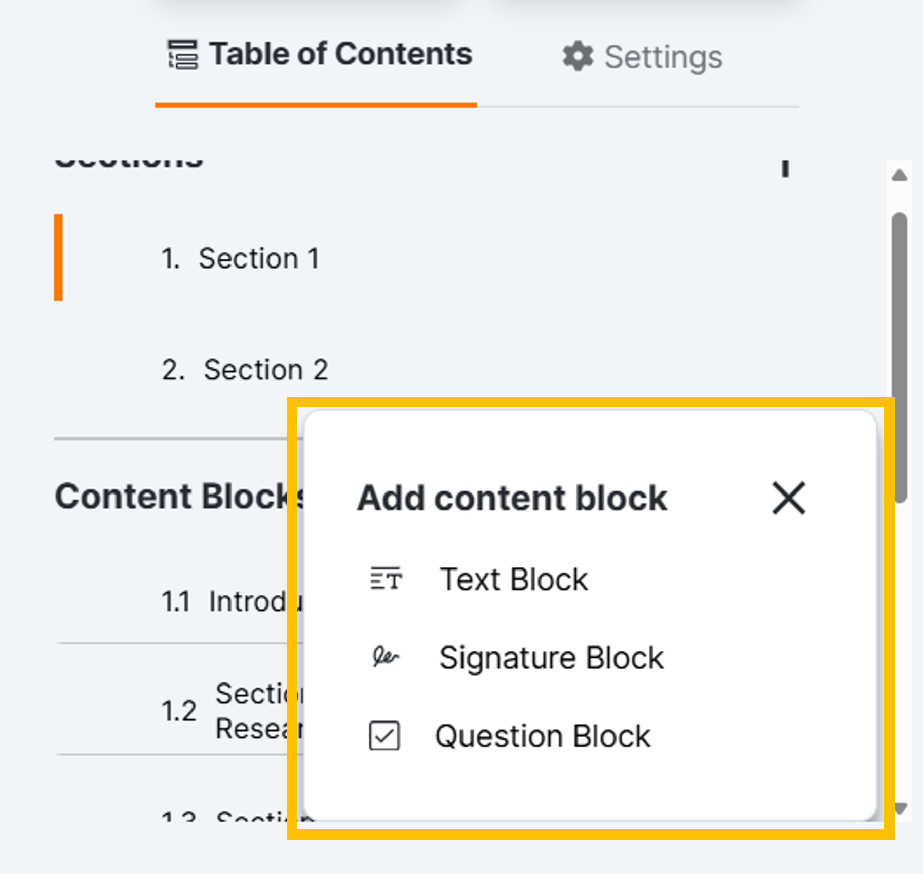 Content Block Menu